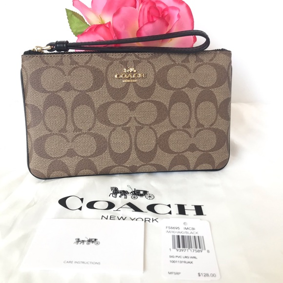 COACH LARGE WRISTLET IN SIGNATURE CANVAS KHAKI/BL - Picture 9 of 16